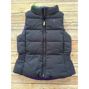 Youth Polo Ralph Lauren Down Reversible Puffer Down Navy Purple Vest Logo Sz 5